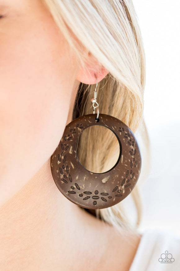 Beach Club Clubbin - Brown Wooden Earrings Paparazzi Accessories