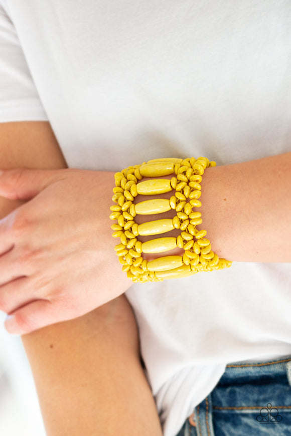 Barbados Beach Club - Yellow Wooden Bracelet Paparazzi Accessories