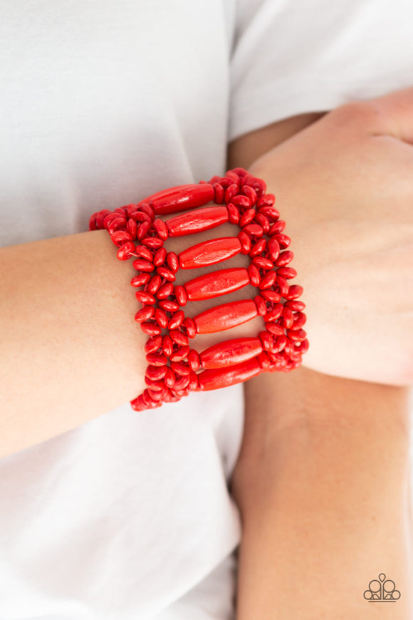 Barbados Beach Club - Red Wood Bracelet Paparazzi Accessories