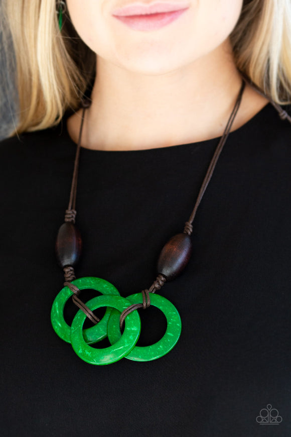 Bahama Drama - Green Wooden Necklace Paparazzi Accessories